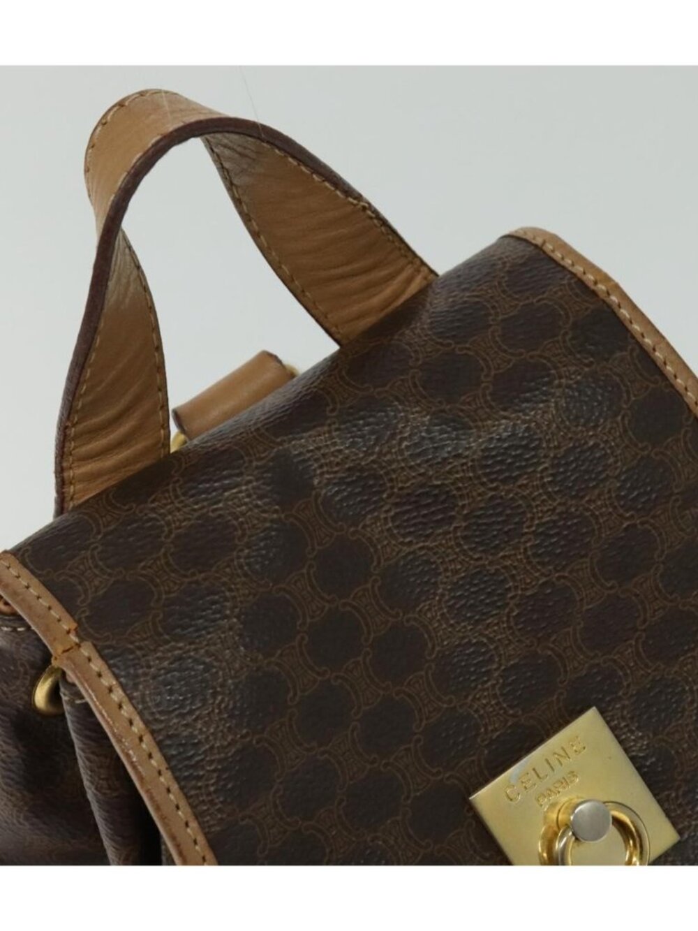 CELINE Macadam Canvas Backpack PVC Leather Brown Gold - Picture 4 of 16